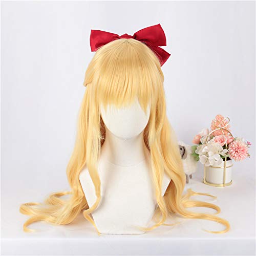 Cosplay Wig, Minako Style with Bow, Yellow and Gold, Heat-resistant Wig