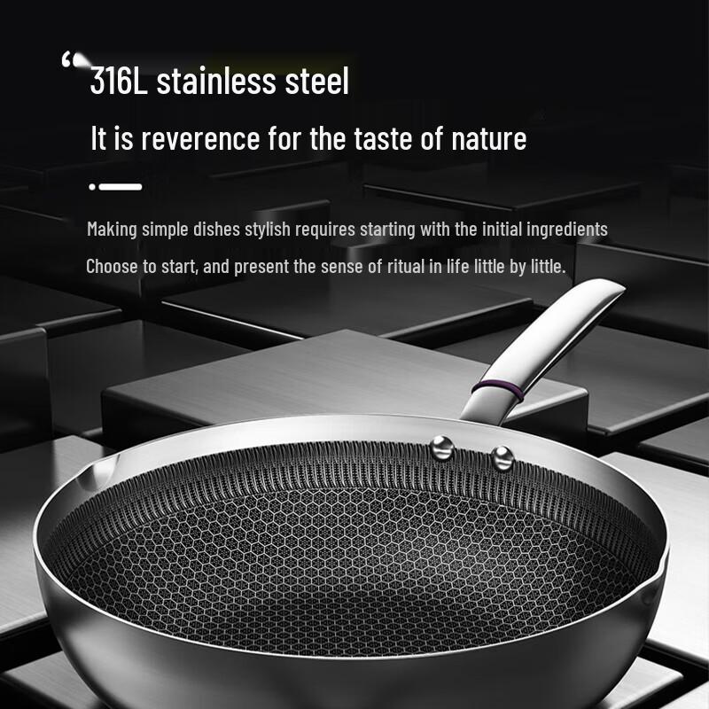 Kangbach JCG30D1 30cm 316L Stainless Steel Honeycomb Non-stick Wok