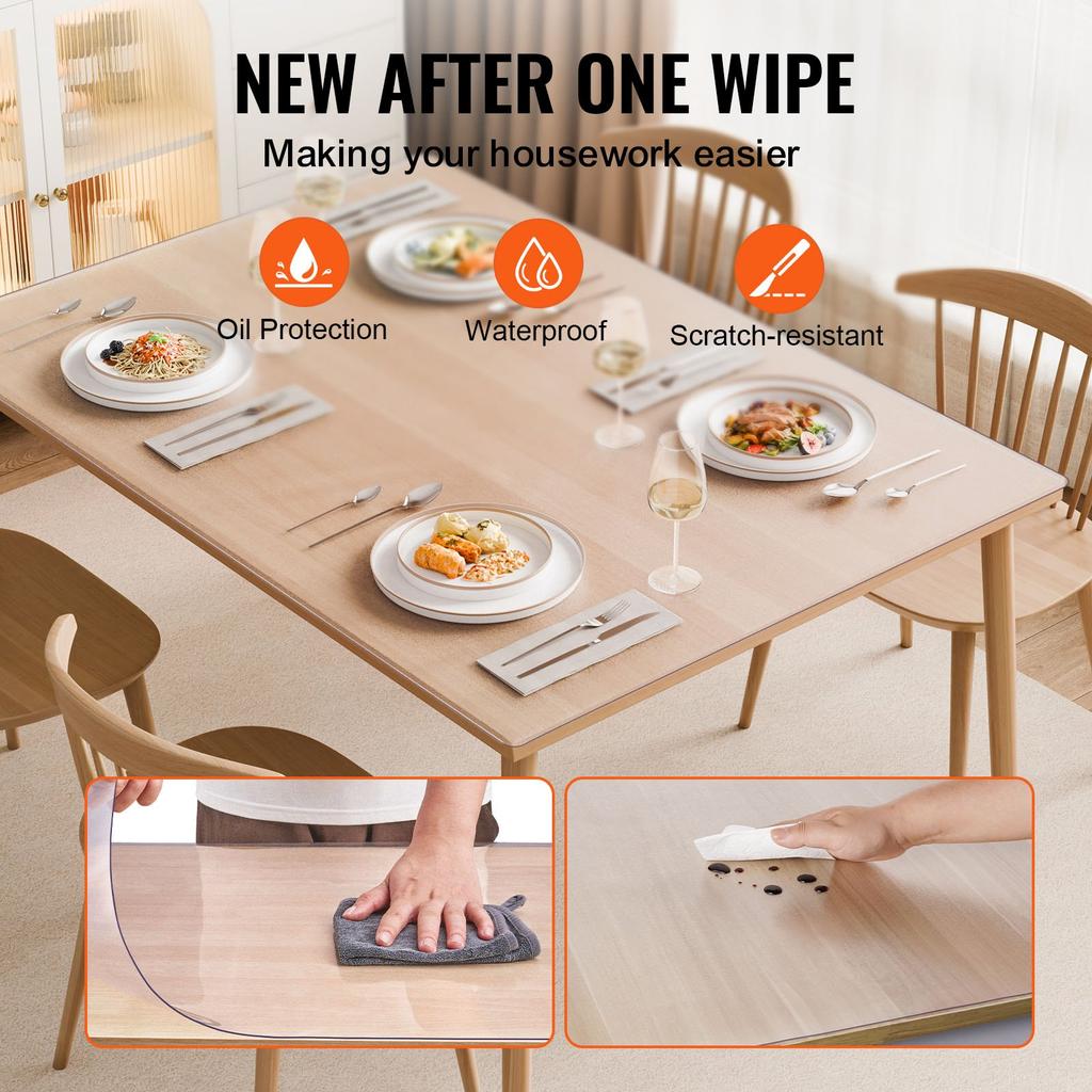 VEVOR Plastic Table Cover, 36 x 60 Inch 1.5 mm Thick Frosted Table Protector, Rectangle PVC Desk Mat