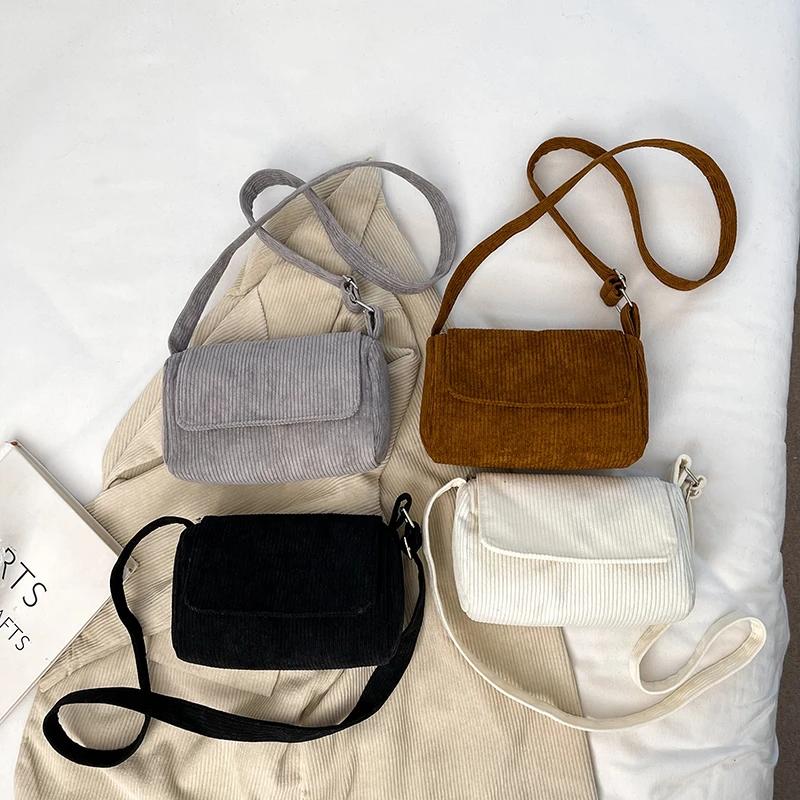 Zipper velvet shoulder bags for women solid casual bag fashion sewing line shoulder bag
