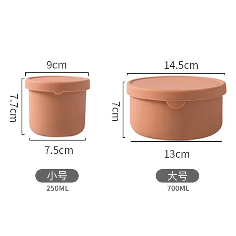 250/700ml Vegetable Salad Food Storage Fresh Bowl Kitchen Silicone Bento Box with Lid Round Fresh-keeping Lunch Box