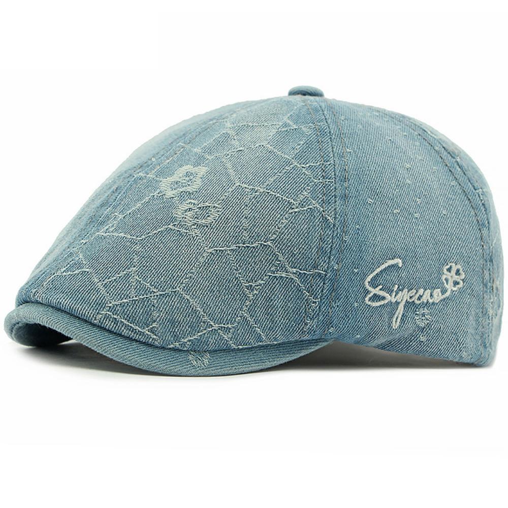 

HT4742 Mens Berets for Women 6 Panels Octagonal Ivy Flat Cap Vintage Artist Painter Beret Hat Male Female Cotton Denim Beret Cap 55-60cm Adjustable светло-синий