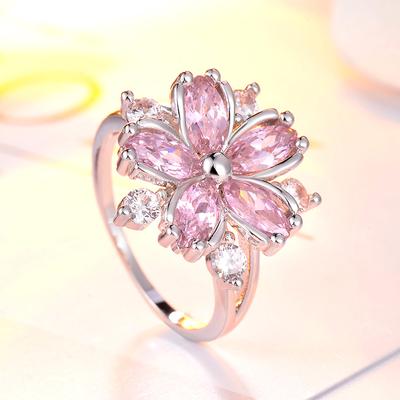 Elegantní módní zásnubní prsteny Sakura Princess pro nevěstu Šperky Romantické třešňové květy Zirkon Dámské prsteny