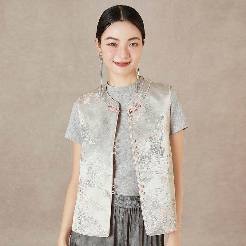 

2025 новый весенне-осенний улучшенный жаккардовый жилет, жилет высокого класса, женский топ M (under 50kg recommended) серый