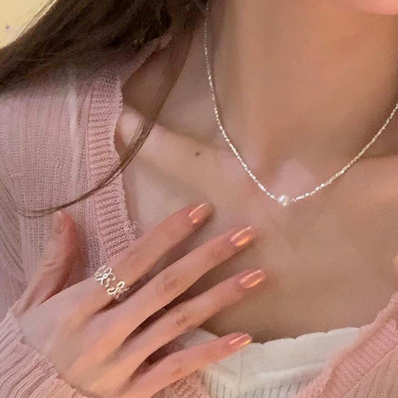 Shredded Metal Pearl Necklace, Niche Personality, Simple and Versatile Temperament, Neck Chain, Collarbone Chain