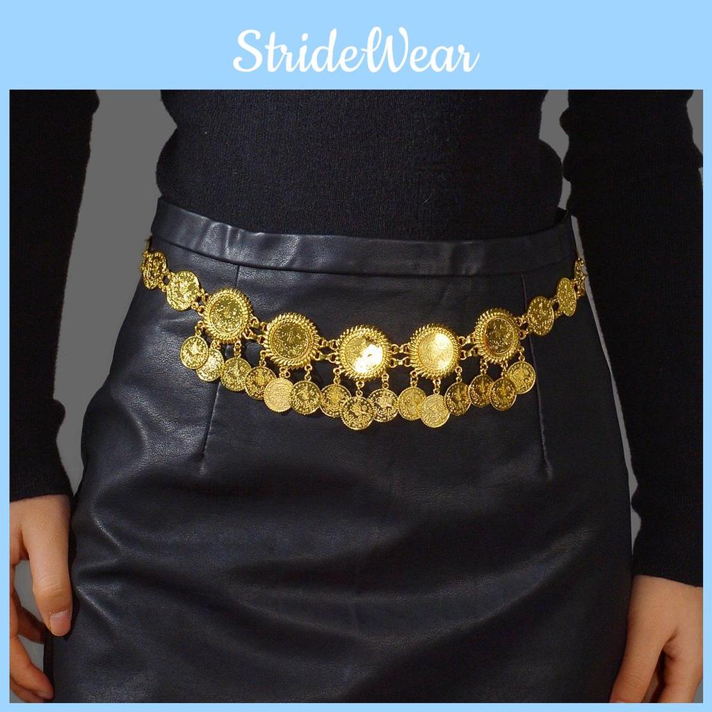East Stylish Middle Gold Metal Coin Tassel Waist Chain For Women Summer Fashion