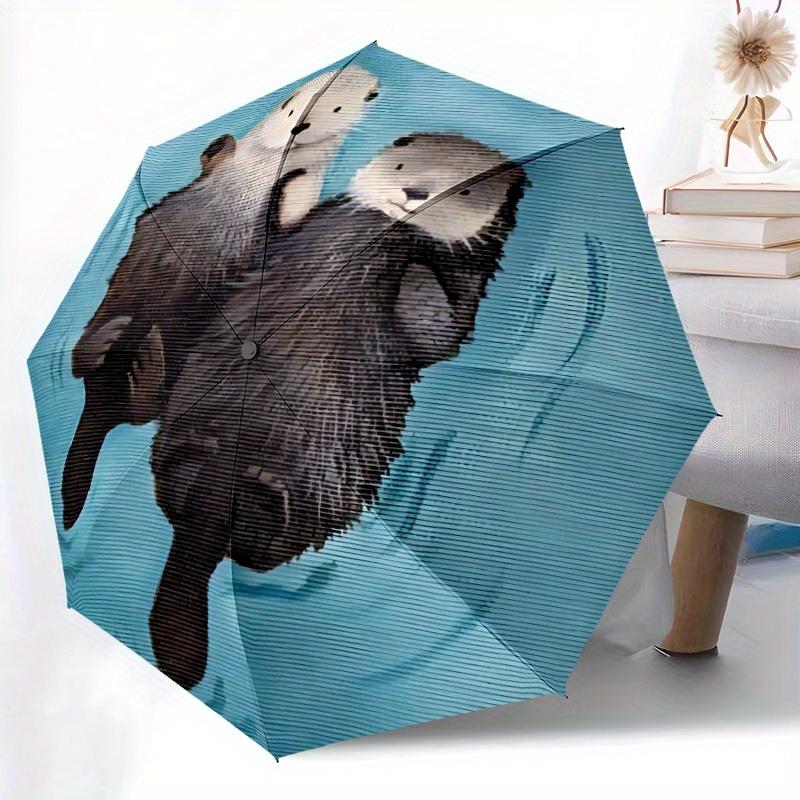 1pc Otter Family Auto Open/close, All-Season Portable Folding Umbrella for Women & Men, Travel, Everyday, Formal Events -06211