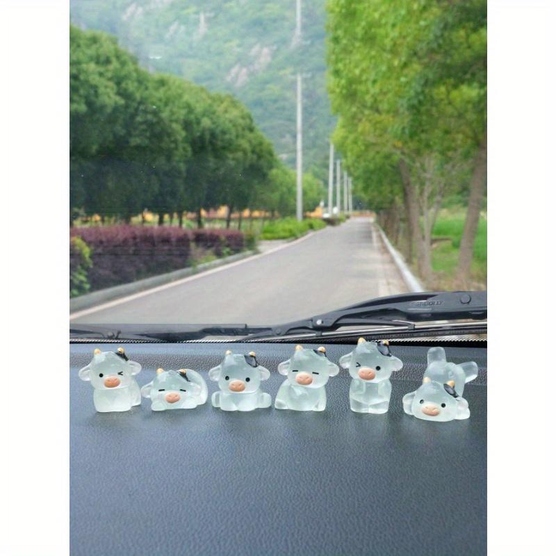 6pcs Luminous Little Cow Car Ornaments Interior Decorations Car Center Console Rearview Mirror Decorations