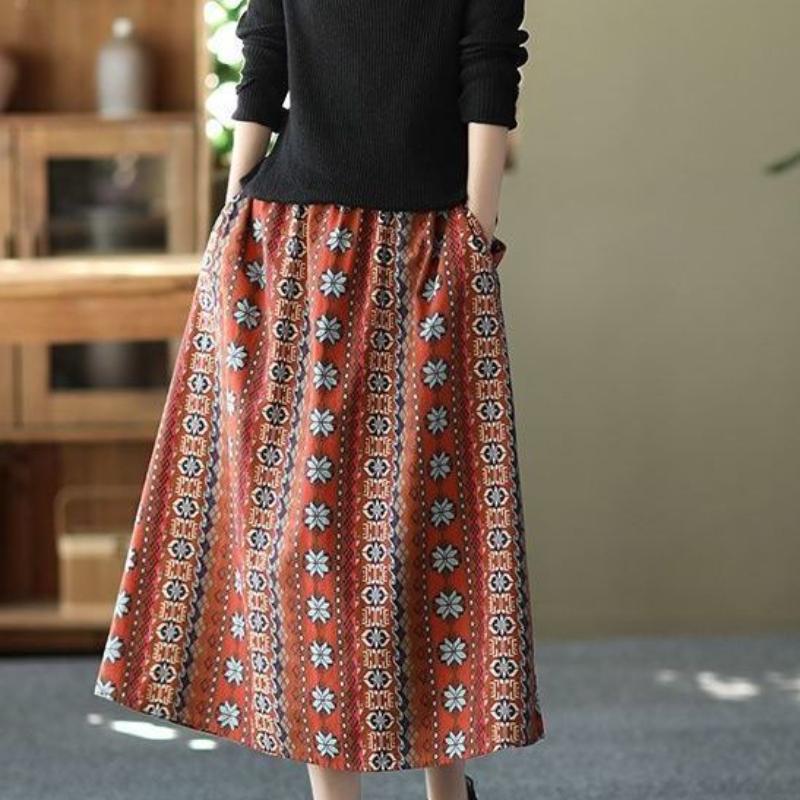 Haine de primăvară și vară Fustă A-line subțire și cu talie înaltă Fustă midi în stil etnic pentru femei