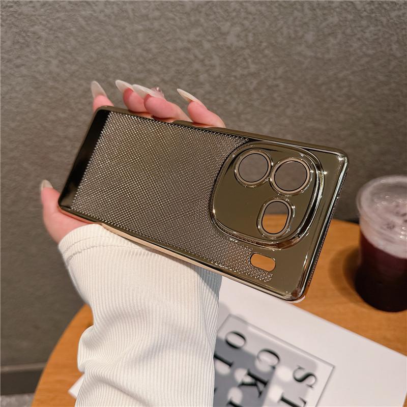 Full Cover Plating Grid Heat Dissipation PC Case With Lens Film For Vivo iQOO 12 Pro Back Shell Protector