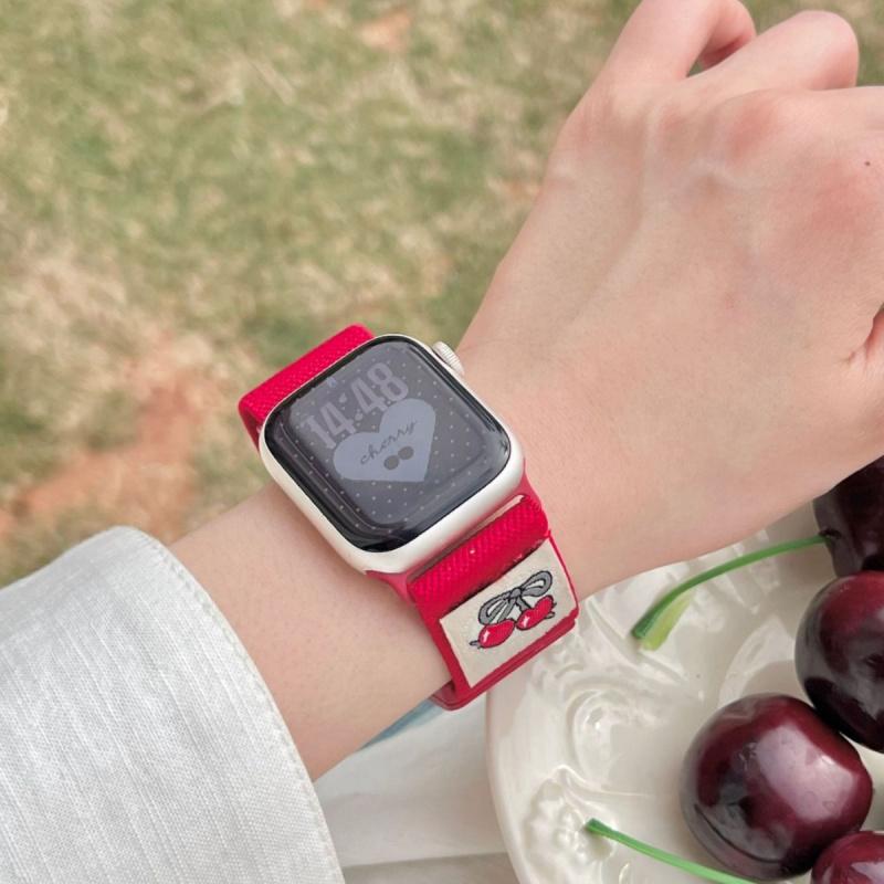 Cherry Magnetic Strap For Apple Watch S10 9 8 7 6 5 Nylon Cute Bracelet Band For Iwatch 44 38 42 46mm 49mm 45 40 41 Accessories