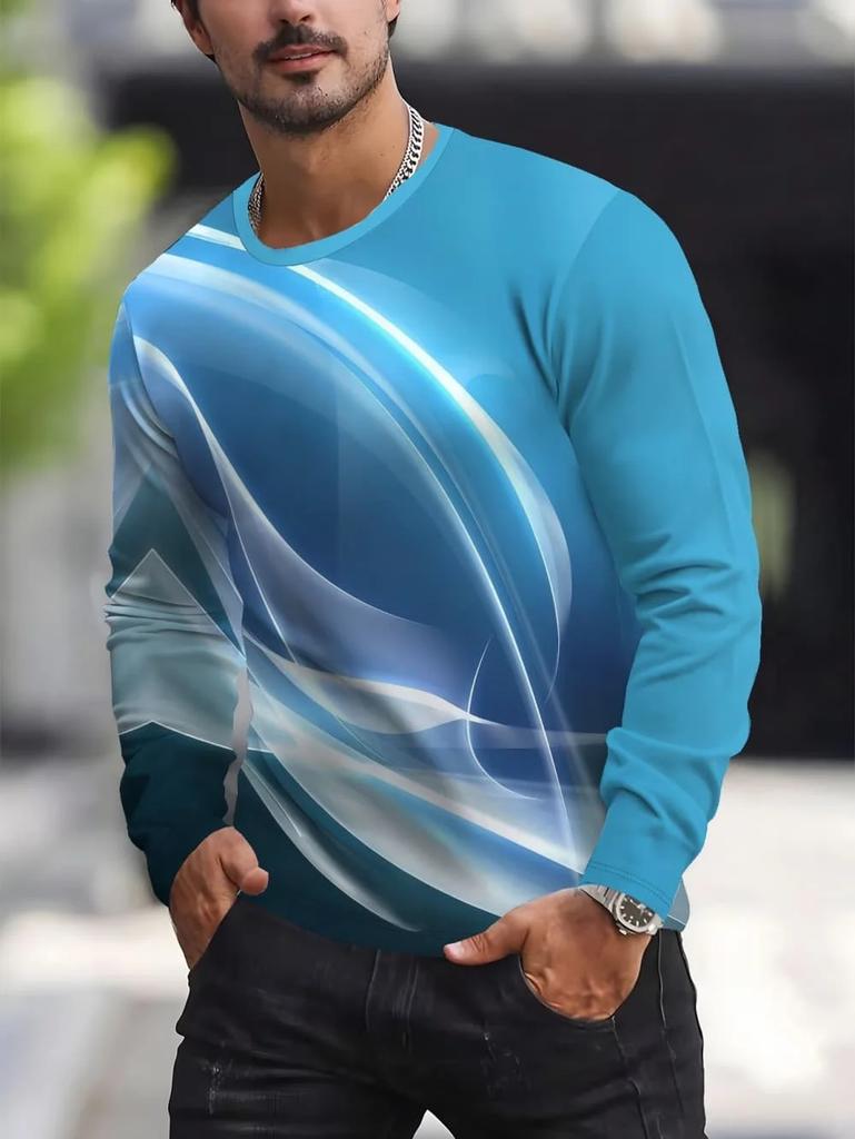 Cool Cat Guitar Player Print Long Sleeve T-Shirt, Casual Fashion Wear