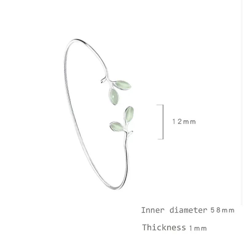 Minimalist Silver Color Green Leaf Open Bracelet Twigs Branch Shaped Chic Bracelet Women's Elegant Daily Wear Jewelry