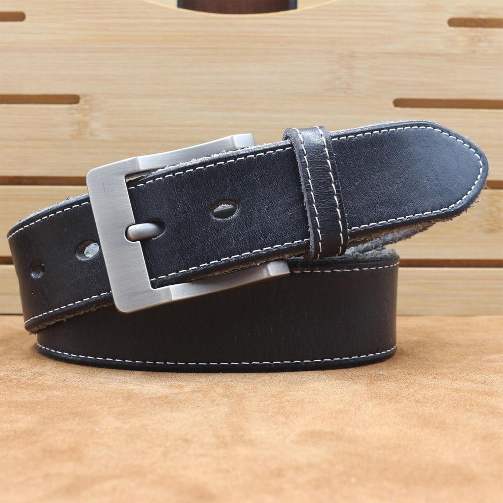 Herren Gürtel aus genähtem Rindsleder, Dornschließe, Echtes Leder, Lässiger Retro-Stil für Studenten, Erwachsene und Jeans