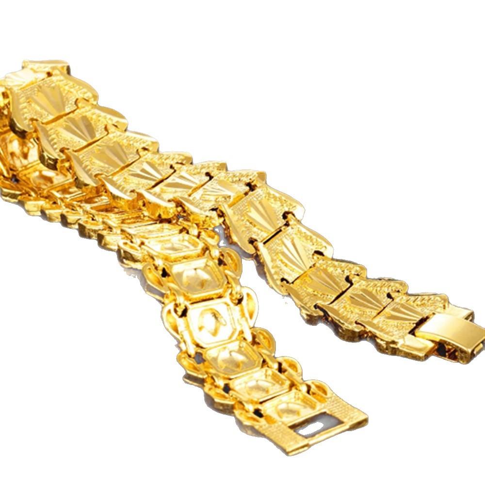 Retro Textured Wide Version Gold Bracelet, Men's Atmospheric Business Chain Bracelet, Trendy Personalized Decorative Jewelry