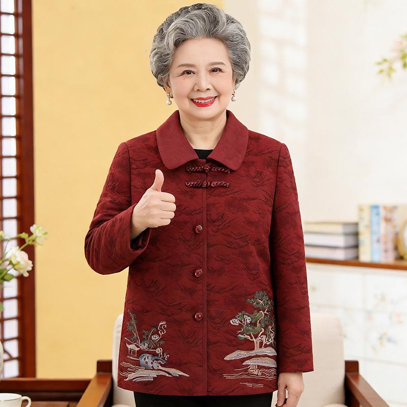 Mom's New Style Windbreaker: Spring/Autumn Dark Buckle, Middle-Aged & Elderly Women's Chinese-Inspired Jacket