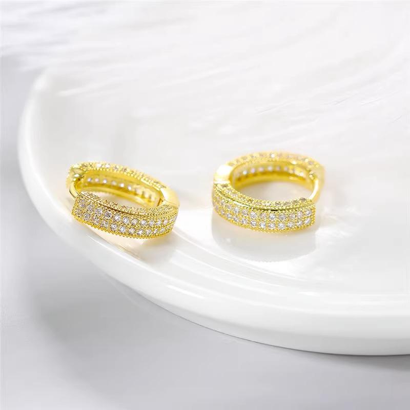 Cercei tip manșetă placati cu aur, cu zirconiu cu diamant complet, în formă de cerc, pentru bărbați și femei - Bijuterii strălucitoare, la modă, europene și americane