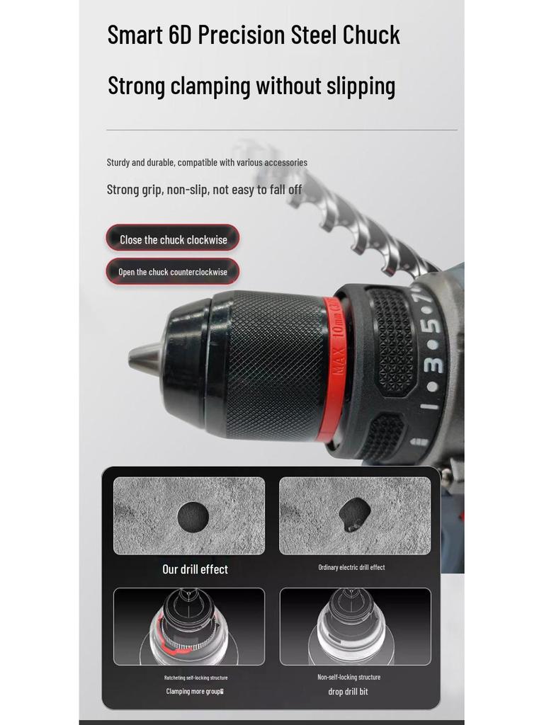 16.8V Brushless Handheld Electric Drill & Screwdriver with Rechargeable Lithium Battery and Impact Feature