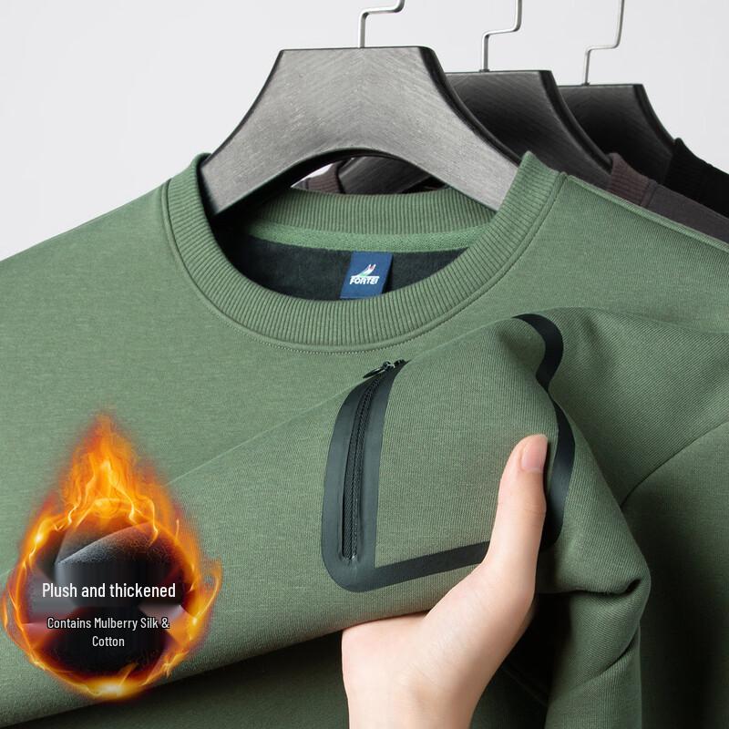 

Futing Men s Plush-Lined Cotton & Silk Blend Crew Neck Sweatshirt M