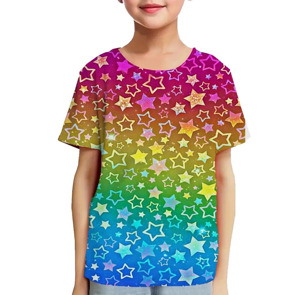 Fashion Children T-Shirts 3D Print Colorful Pattern Round Neck T-Shirts Casual Short Sleeve Tops Kids Tees Clothing