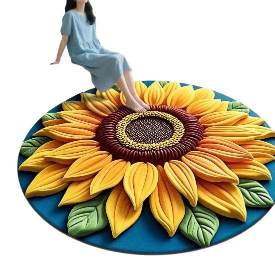 Diatomaceous Earth Floor Mat 3D Sunflower Pattern Plush Quick Drying Non-Slip Absorbent Bath Mat