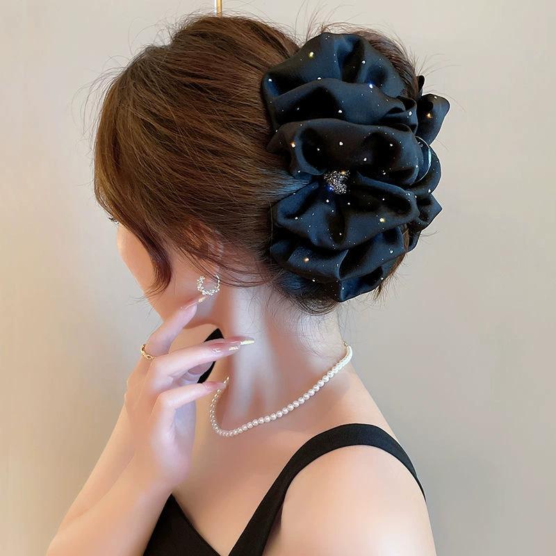 Sweet Mesh Tulle Big Bow Hair Claw Clips for Women Solid Colours Elegant Bowknot Ponytail Clip New Headdress Accessories