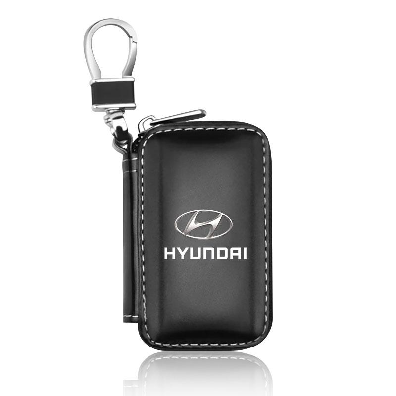 1Pcs Leather Emblem Car Key Case Keychain Zipper Key Case Bag For Hyundai Tucson 2021 Accent I10 I20 Kona Getz Solaris I30 Creta