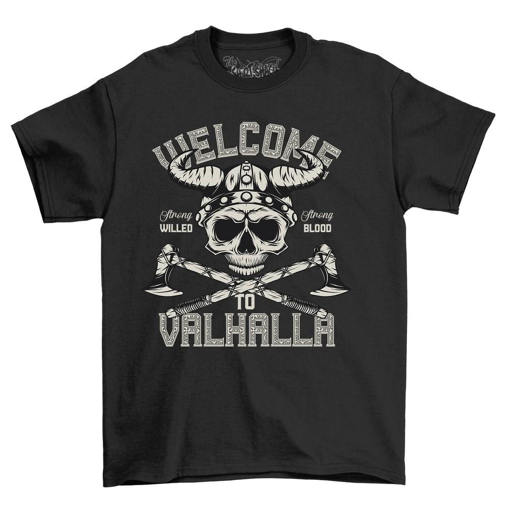 'Welcome To Valhalla'' Skull and Crossbones T-shirt - Funny Viking Vibes! Unisex Te
