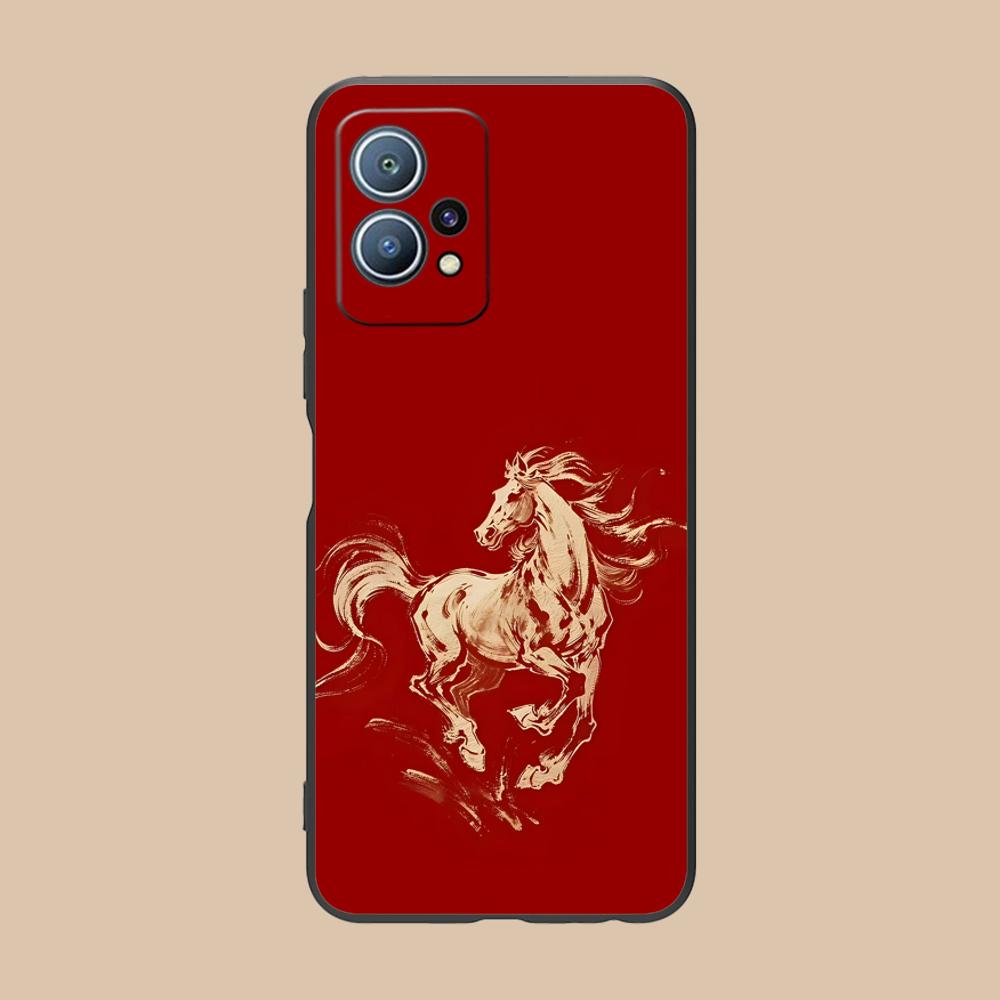 Golden Horse Year Mobile Phone Case for Huawei P60 P50 P40 P30 P20 P10 P9 P8 Pro Lite Plus Colorful Printing Cover Pretty Luxury