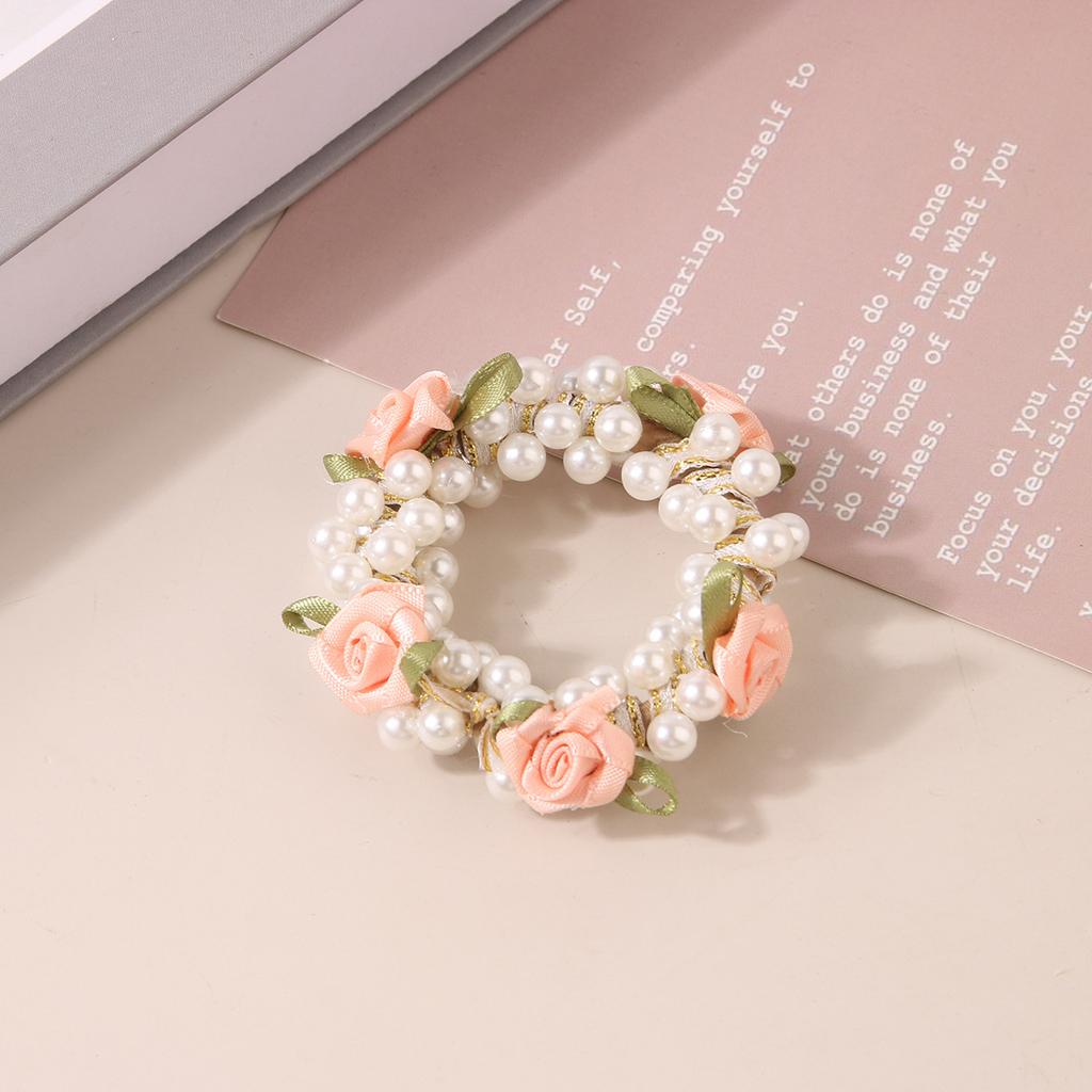 1 PC. Sweet INS Style Rose Pearl Ponytail Hair Band. Female High Elastic Rubber Band Hair Rope. Hair Accessories.
