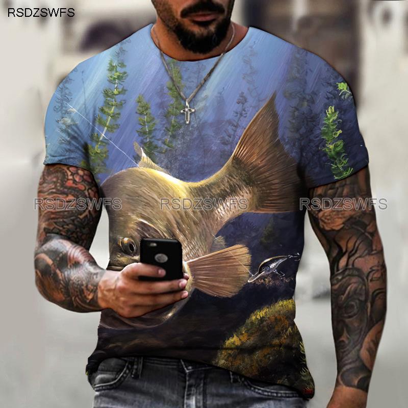 Summer Funny Fish Fisherman 3D Print T-Shirts Streetwear Men Casual Fashion Harajuku Oversized O-Neck T Shirt Tees Tops Clothing