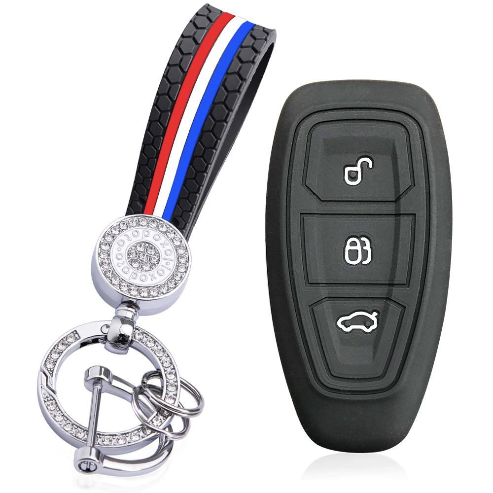 For Ford Focus MK3 MK4 Fiesta Ecosport Kuga Mondeo Silikon Nøkkelveske 3 Knapper Fjernkontroll Nøkkeldeksel Skall Fob Nøkkelringholder