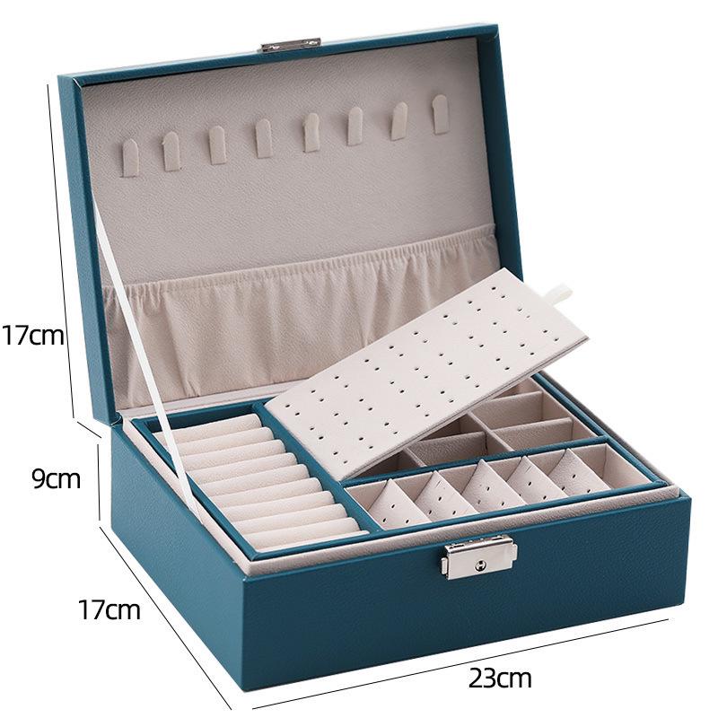Double-Layer Leather Jewelry Box with Lock for Earrings and Handcrafted Accessories