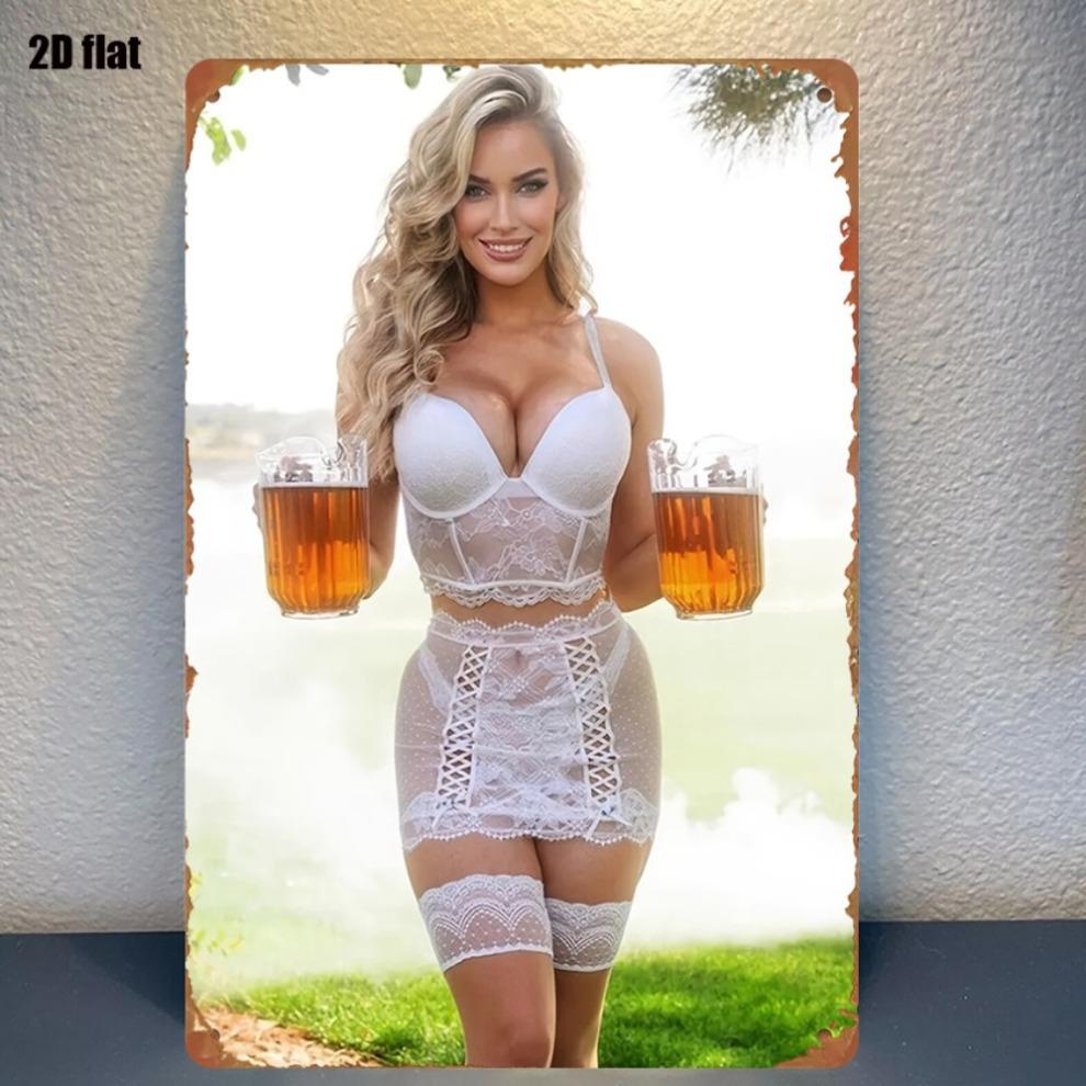 DORA Tin Sign Vintage Metal Wall Art Sexy Lady Beer Mug Decor X Inch Durable Iron Decor for Home Bar Garden Farmhouse PC
