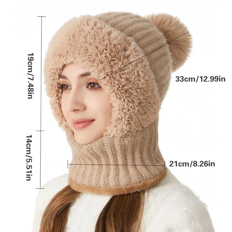 Versatiles Knitted Hat Women Ponytail Hat with Integrated Vintage Neck Warmer for Women with Neck Warmer