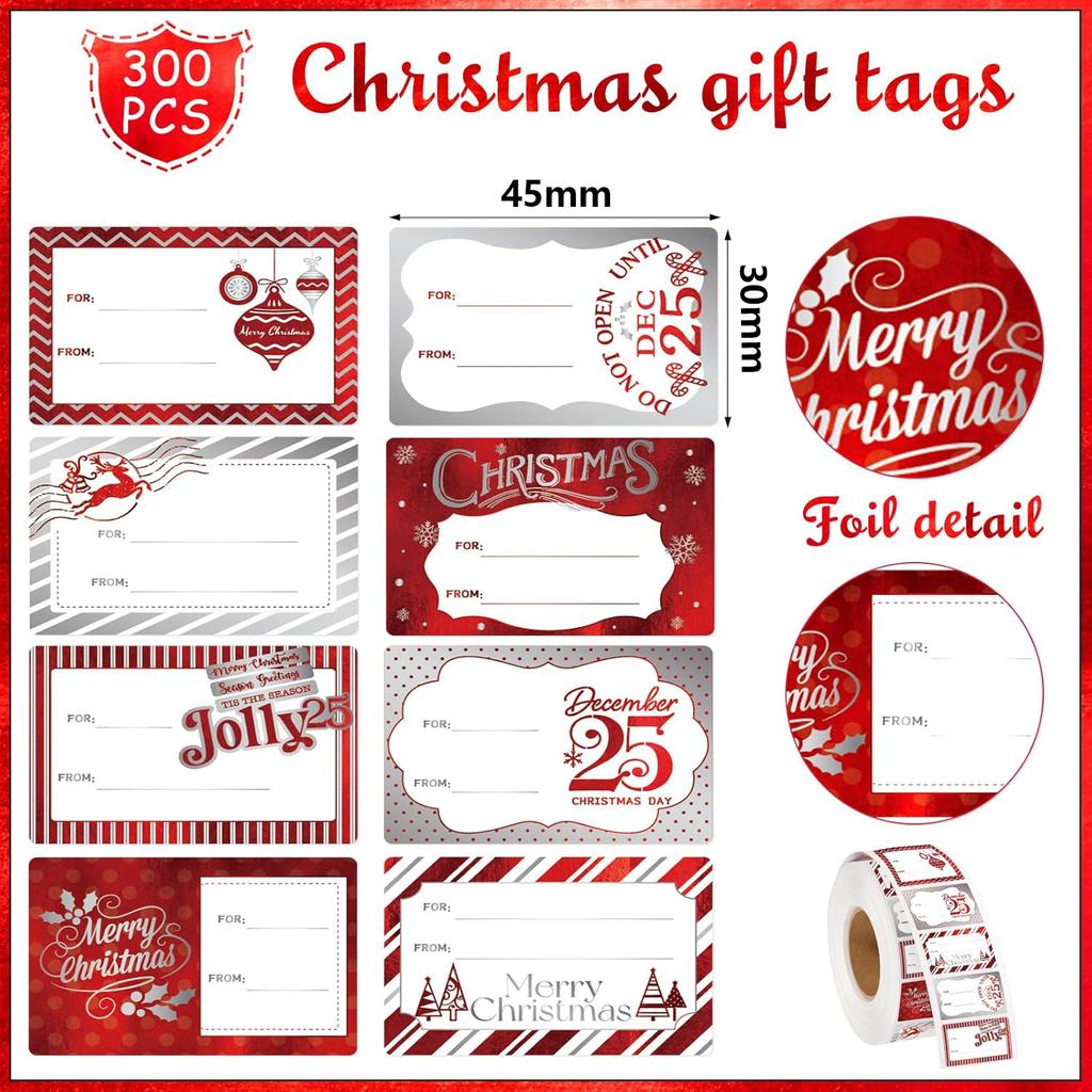 1 Roll Christmas Gift Tags Stickers Gift Labels Traditional Design Self Adhesive Stickers Present Tags