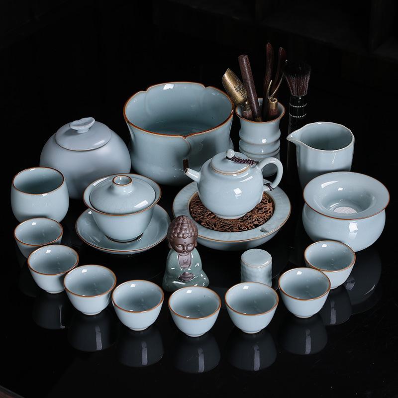 Ru Kung Fu Tea Set Household Teapot Teacup Retro Ceramic Tea Gift Box Large Set Light Luxury Gifts Ry