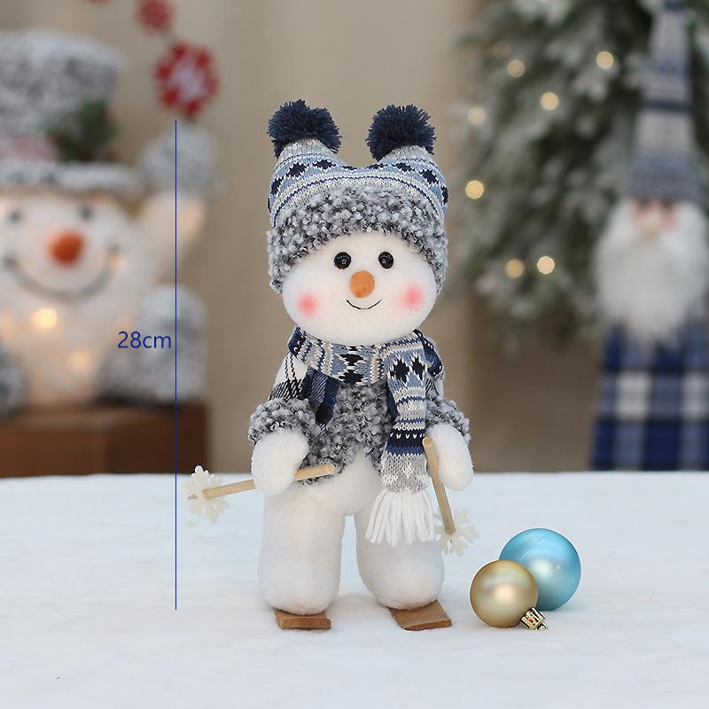 Christmas Fabric Plush Toy Cute Skiing Rocking Snowman Decorative Ornament Holiday Gift New Arrival Blue