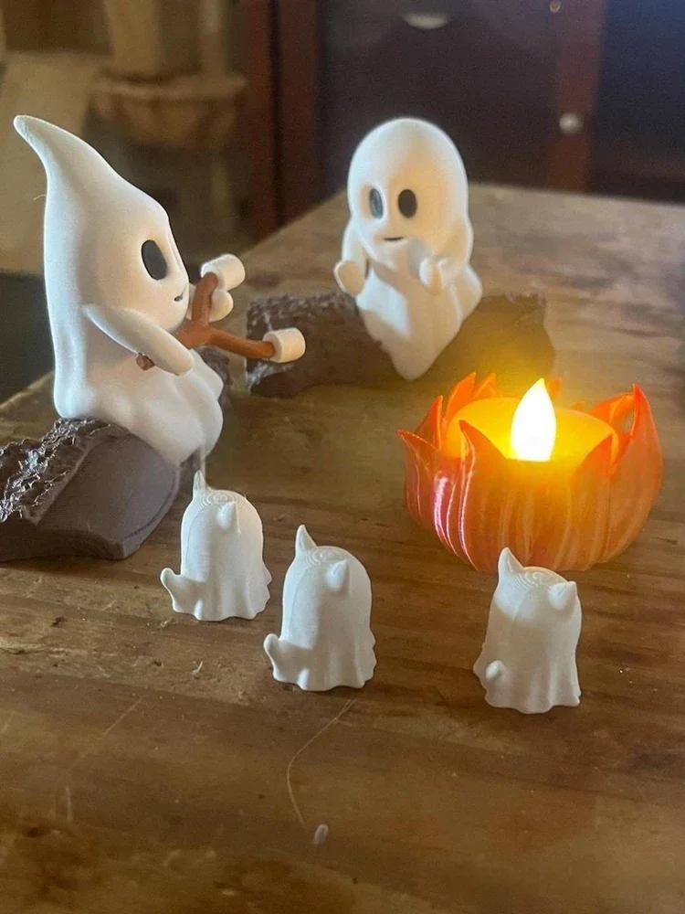 

Ghost Campfire Gathering 3D Desk Ornament Ghost Campfire Flickering Halloween Night Light for Funny Indoor Halloween Decorations