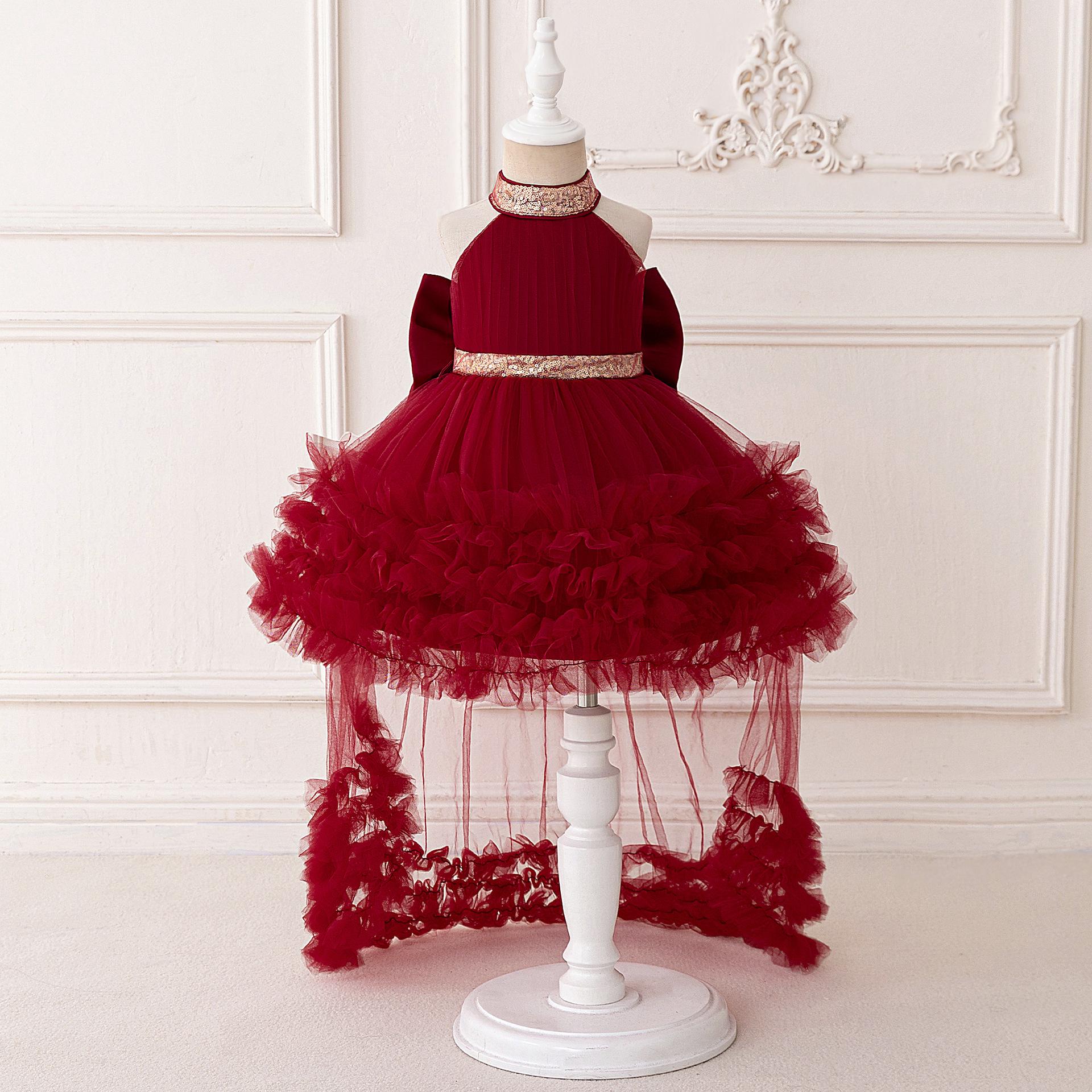 

Детское платье принцессы на бретельках со шлейфом и пышной сетчатой юбкой - Идеально для вечера, праздничных вечеринок или выступлений 90 cm / 12-18 Months малиновый