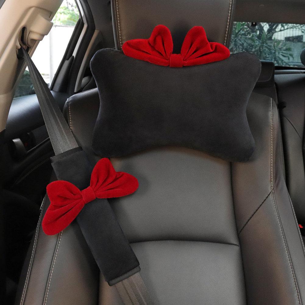 High Quality Car Headrest Neck Pillow Net Red Creative Fashion Seat Supplies Shoulder Bow Cute Cover Car Car Belt U3C3