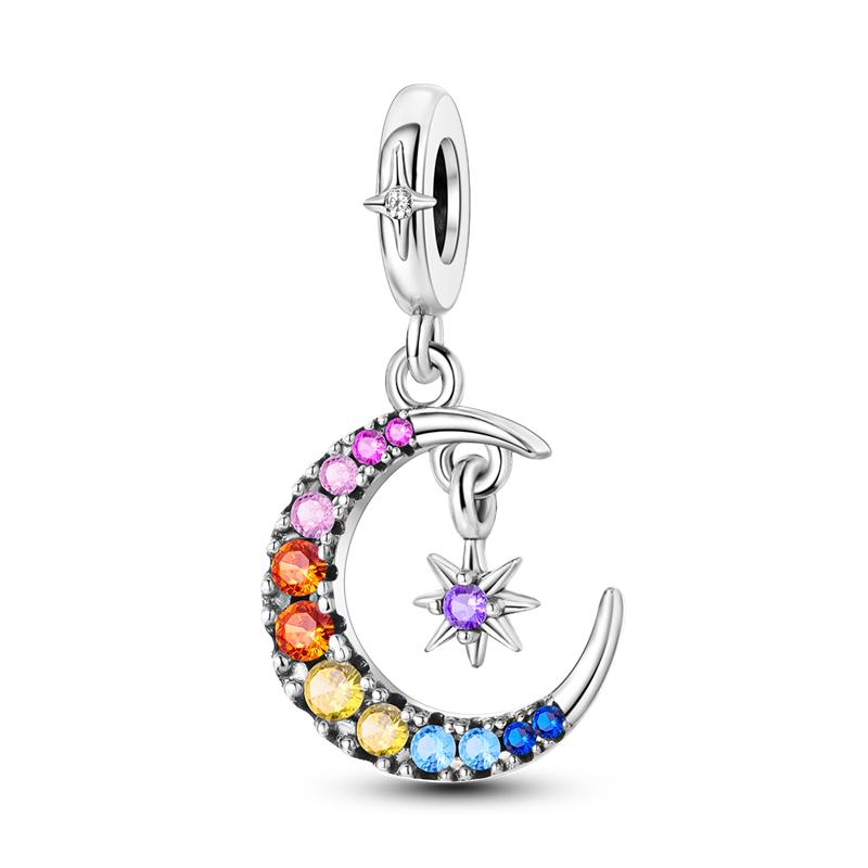 Fit Original Bangle Bracelet Copper Moon Series Charms Beads Inlaid Zirconium Luna Cat Dangle Pendants Diy Jewelry