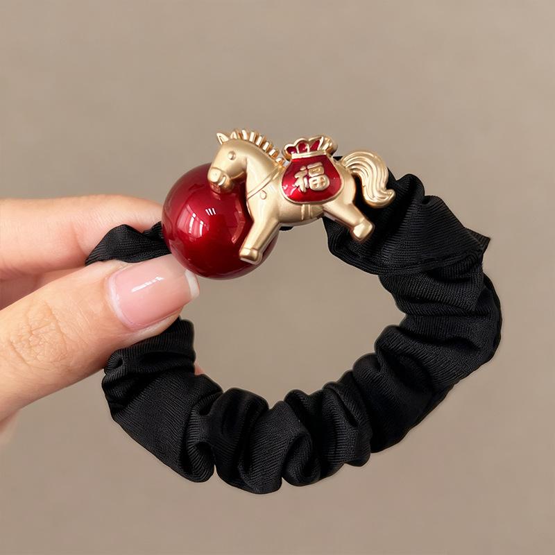 2Pcs Cute New Year Hair Rope 2026 Horse Year Rubberband Zodiac Golden Pony Knitted Hair Tie Horse Year Hair Ring Girls Gift
