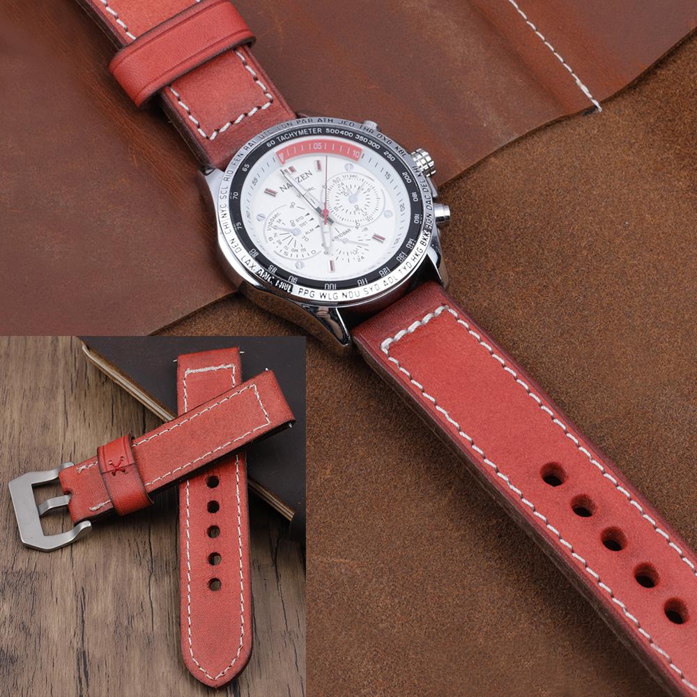 Vintage Genuine Leather Watch Bands 20mm 22mm 24mm Handmade Stitching Watch Strap Replacement Women Men Cowhide Wristband Belts