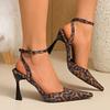 Temperament Cross One Strap Leopard Stiletto Sandals Women's Pointed Toe Shallow Heels