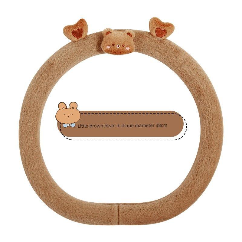 Car Steering Wheel Cover Summer Cartoon Cute Bear Short Plush Women's Steering Wheel Cover Universal for All Seasons Non-Slip and Warm