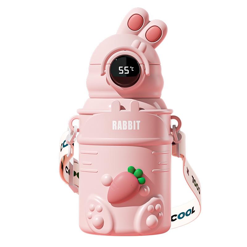 High-Value 316 Stainless Steel Cartoon Rabbit Thermos Cup with Straw for Children and Students