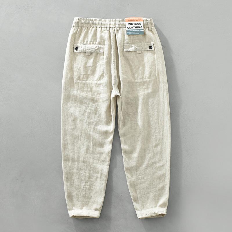 3582 Men's Retro Japanese-Style Casual Linen Pants - Loose, Straight Leg Trousers