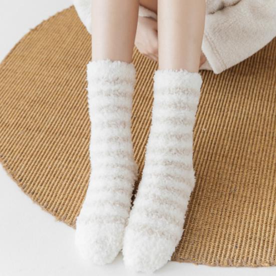 1 para skarpetek podłogowych w paski, rozciągliwe, miękkie, do połowy łydki, odporne na zimno, wygodne, zimowe, termiczne, damskie, domowe, kapcie, skarpetki do spania