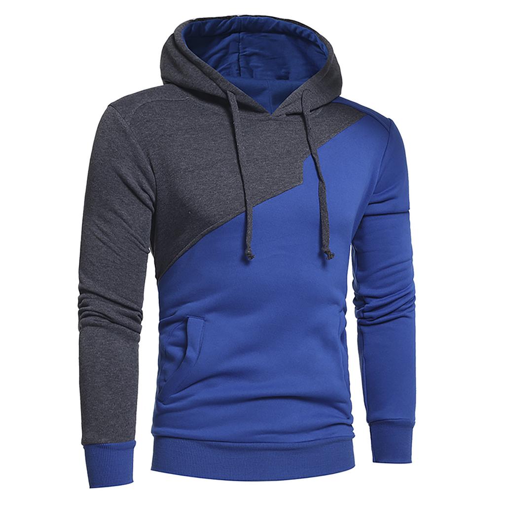 Men's Casual Patchwork Sports Sweatshirt Long Sleeve Hooded Pullover Tops